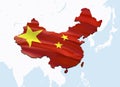 Flag Map of China with Taiwan. 3D rendering China map and flag on Asia map. The national symbol of China. Ã¢â¬Å½Beijing flag on Asia